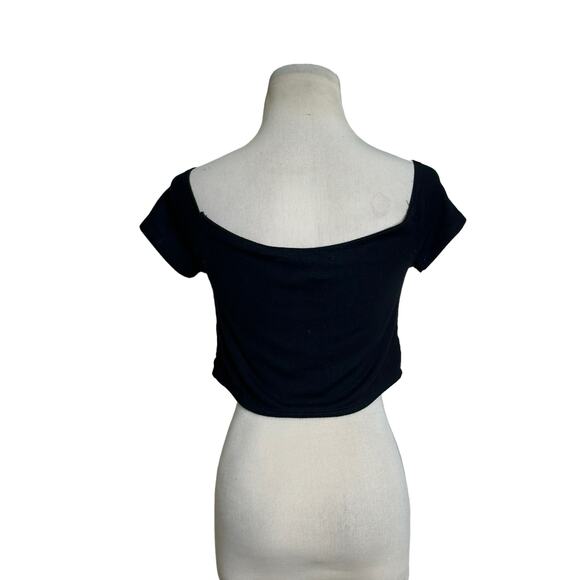 Blue Life black off shoulder short sleeves crop top size M - Picture 2 of 9